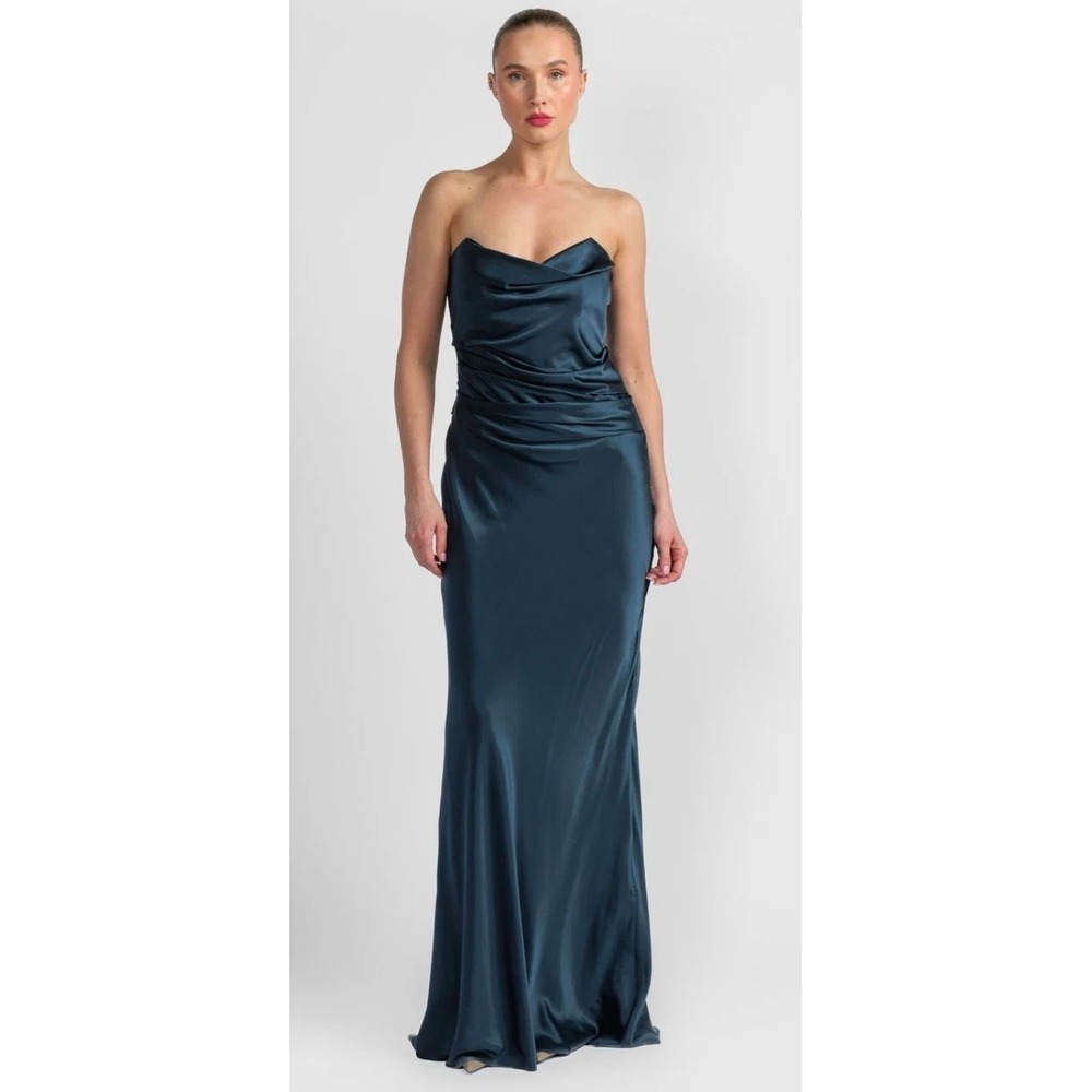 NWT The Sei 100% Silk Strapless Gown Slate Blue Size 8 Designer Formal Dress